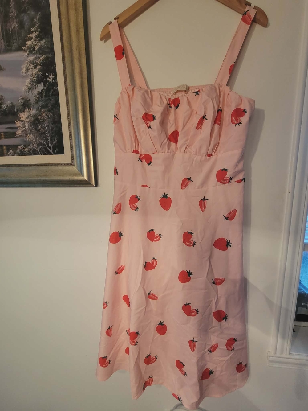 Sleeveless Pink Strawberry Print Midi Dress